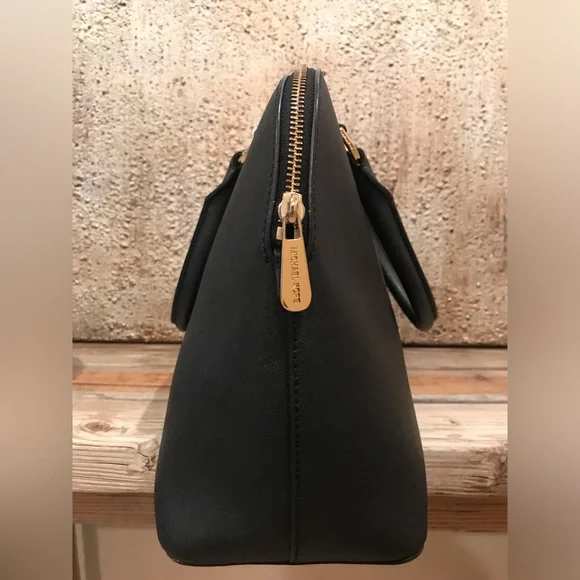 MICHAEL KORS Cindy Large Leather Dome Satchel Black Handbag/Crossbody W/Gold - Picture 10 of 17